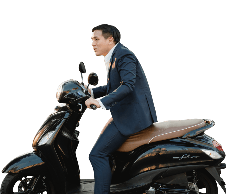 Suit wearing motorbike in thailand for taxi hailing app Bonku Rides